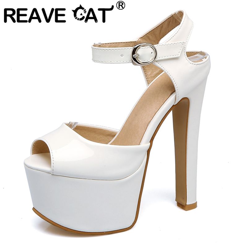 Women'S Shoes Kitten Heels - REAVE 猫ファッション女性サンダルピープトウ超ハイヒール 16 センチメートルプラットフォーム 5.5 センチメートルバックルストラッププラスサイズ