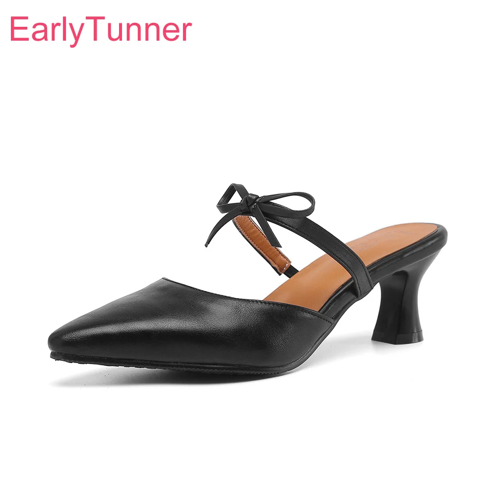 Women'S Shoes Big Feet - 夏の最新ファッション ブラックアプリコット レディース カジュアルミュール ポインテッドトゥ ハイヒール
