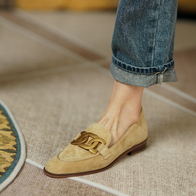 Women Shoes Black - 女性用スエードレザーモカシン,ラウンドトゥのローヒールシューズ,バックル付き,春と秋用