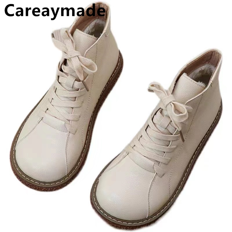 Women'S Shoes Big Feet - Careaymade-ヴィンテージレースアップブーツの女性のショートブーツ煙突ブーツ女性のビッグヘッドベビーシューズマフィンブーツ女性の靴