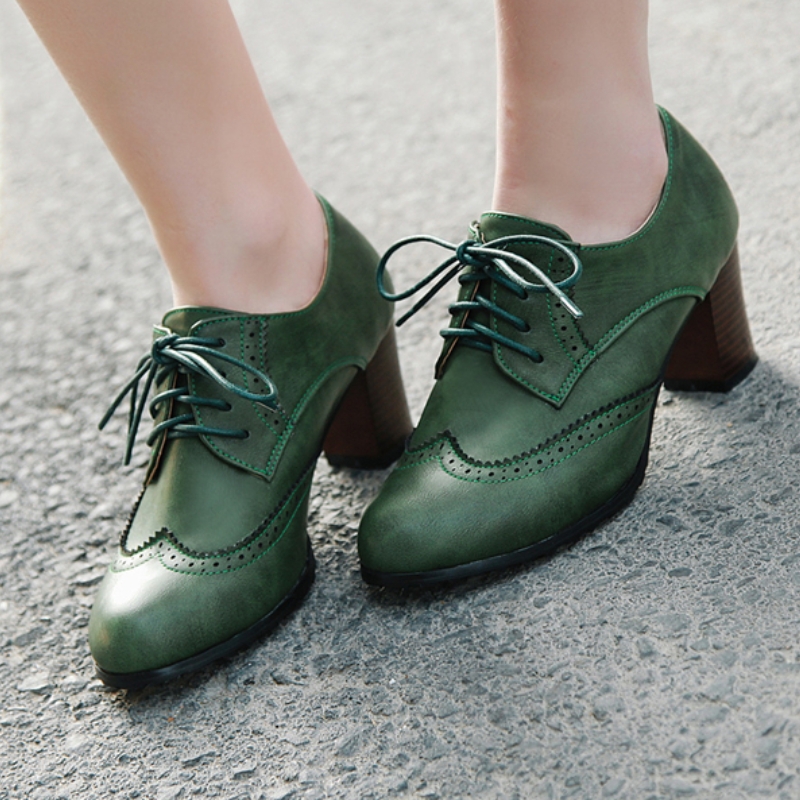 Women'S Shoes Big Feet - 女性のためのヴィンテージハイヒールローファー,レースアップシューズ,黒,白,緑,パーティーシューズ,オフィス,女性,大きいサイズ,新しい,2022