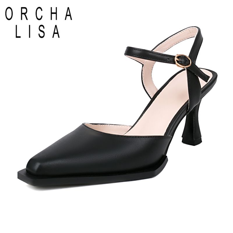 Women Shoes Branded - ORCHA リサ真新しい女性サンダルスクエアトゥ薄いかかと 8 センチメートルバックルストラップ大サイズ 41 42
