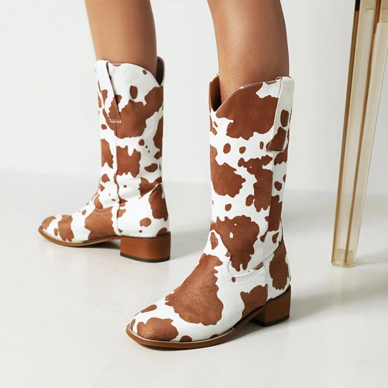 Women'S Shoes Size 12 - レディースミッドカーフブーツ レトロ ウエスタン カウボーイ チャンキーヒール ハイヒール
