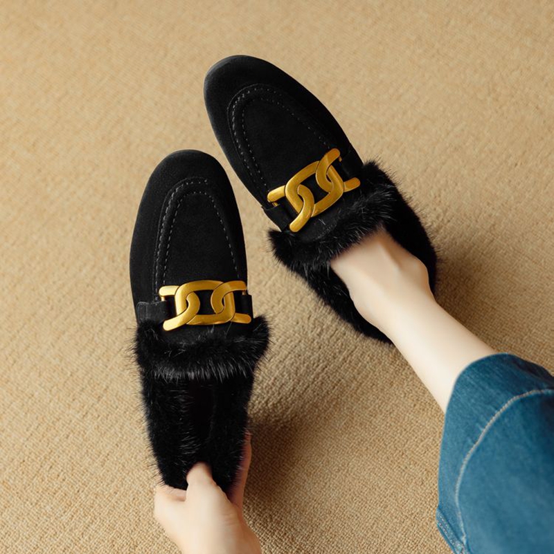 Women Shoes Black - 女性用シープスエードレザーシューズ,丸いつま先,ローヒール,スリッポンモカシン,暖かいぬいぐるみ,冬用パンプス,黒,新品