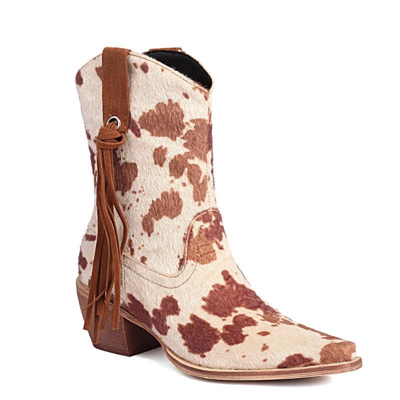 Women'S Shoes Big Feet - 新しいヴィンテージポインテッドトゥ馬毛カウボーイブーツ女性レトロヒョウブロックヒールスリッポンシューズビッグサイズ43