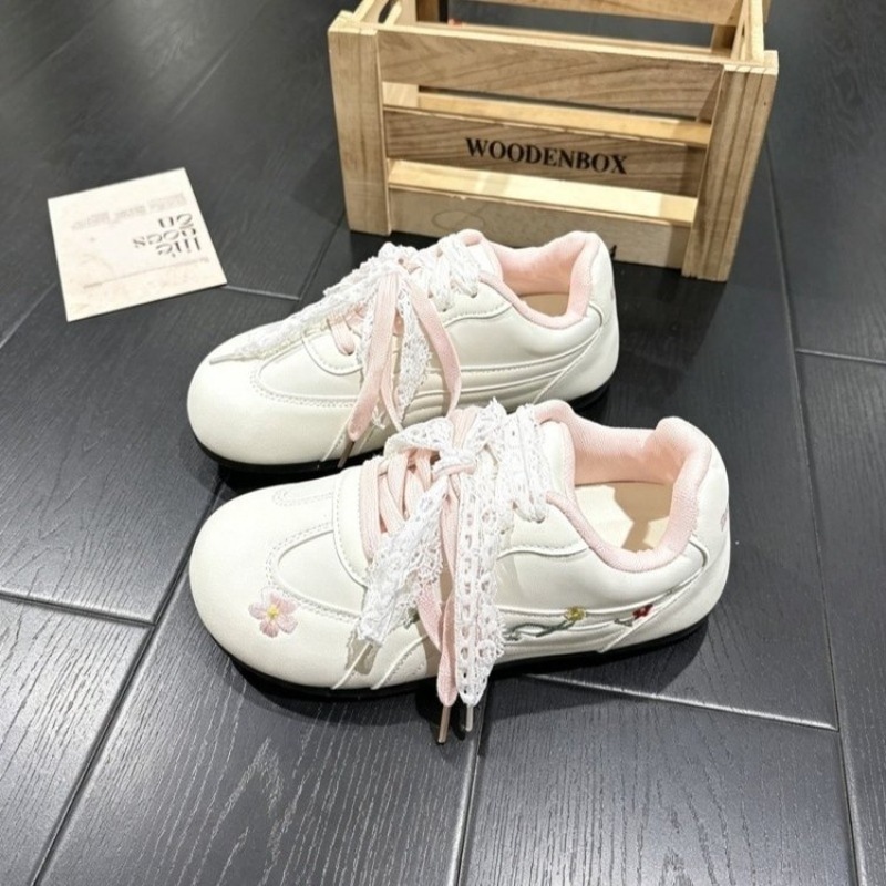 Women'S Shoes Back To School - 女性用スニーカー 花柄刺繍 スウィートレース フラットカジュアルシューズ キュートな学生用 バックトゥスクール