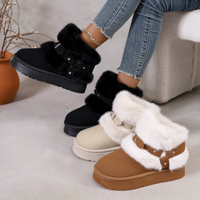 Women'S Shoes Size 12 - プラッシュスノーブーツ レディース 2026秋冬新作 プラットフォーム ベルトバックル付き カフ付き