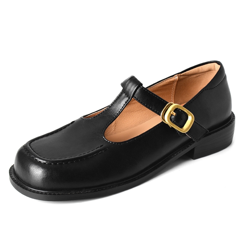 Women Shoes Black - カジュアル女性のフラットシューズ本革ファッション快適な T ストラップブラックブラウンウォーキングパーティーローファーシューズユニセックス 2026 新しい