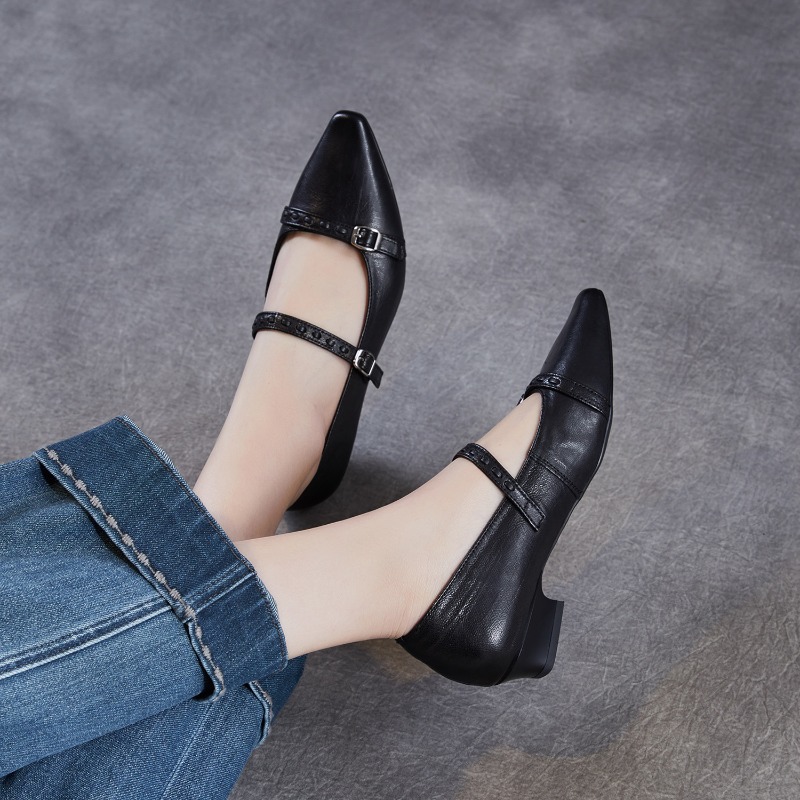 ブラウンブラック韓国女性フラットシューズスクエアトゥバックル - Women Shoes Black のレビューと価格