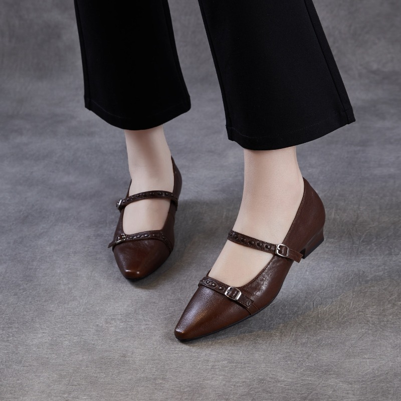 ブラウンブラック韓国女性フラットシューズスクエアトゥバックル - Women Shoes Black のレビューと価格