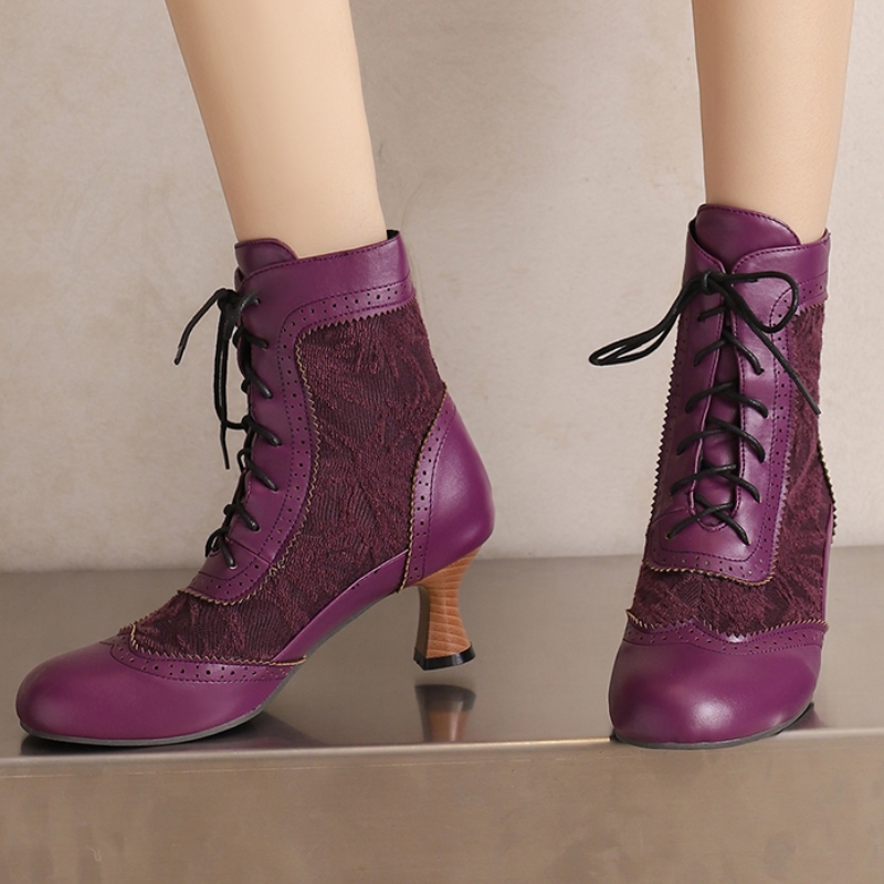 女性のためのヴィンテージレースアップアンクルブーツ,女性の靴 - Women'S Shoes Big Feet のレビューと価格