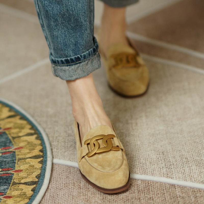 女性用スエードレザーモカシン,ラウンドトゥのローヒールシュー - Women Shoes Black のレビューと価格