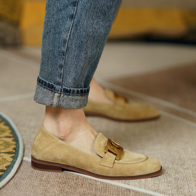 女性用スエードレザーモカシン,ラウンドトゥのローヒールシュー - Women Shoes Black のレビューと価格
