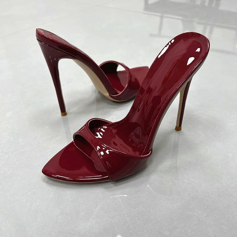 エレガントなバーガンディパテントポインテッドトゥスティレット - Women'S Shoes Burgundy のレビューと価格