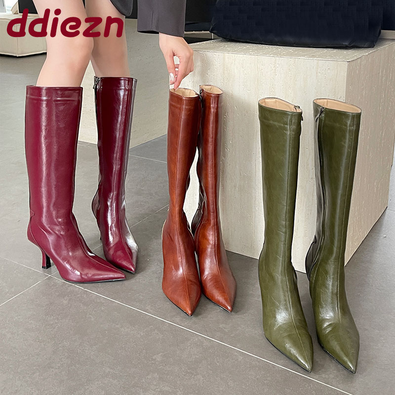 ファッションポインテッドトゥレディースニーハイブーツヒールシ - Women'S Shoes Big Feet のレビューと価格