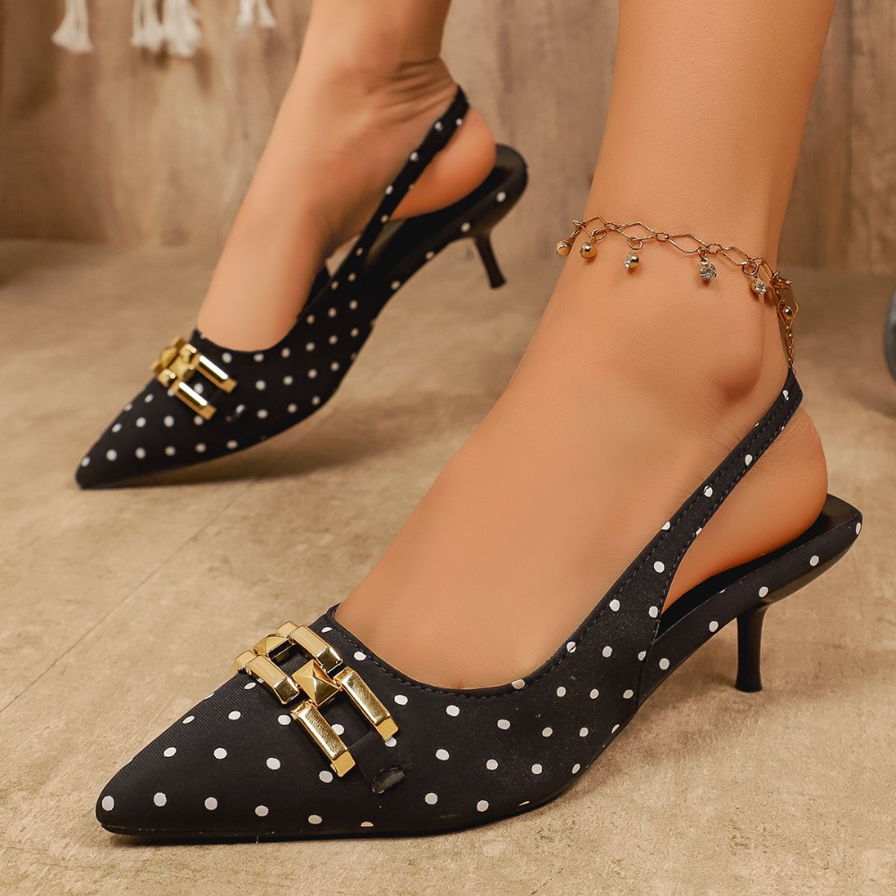 黒白水玉模様ハイヒールパンプス女性 2026 夏ポインテッド - Women'S Shoes Kitten Heels のレビューと価格