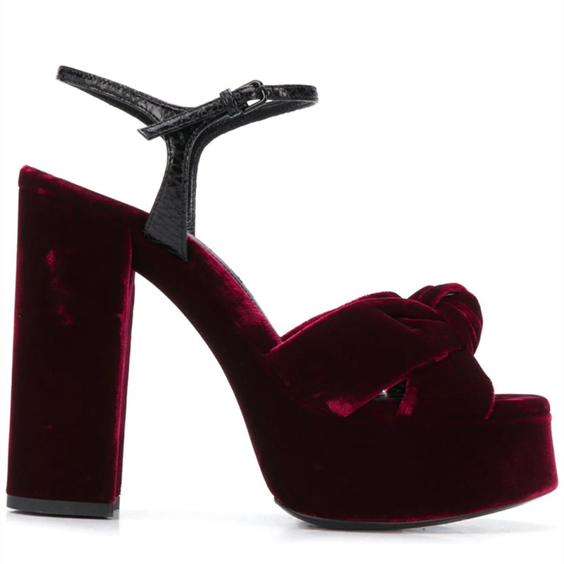 バーガンディベルベットノットピープトウプラットフォームサンダ - Women'S Shoes Burgundy のレビューと価格