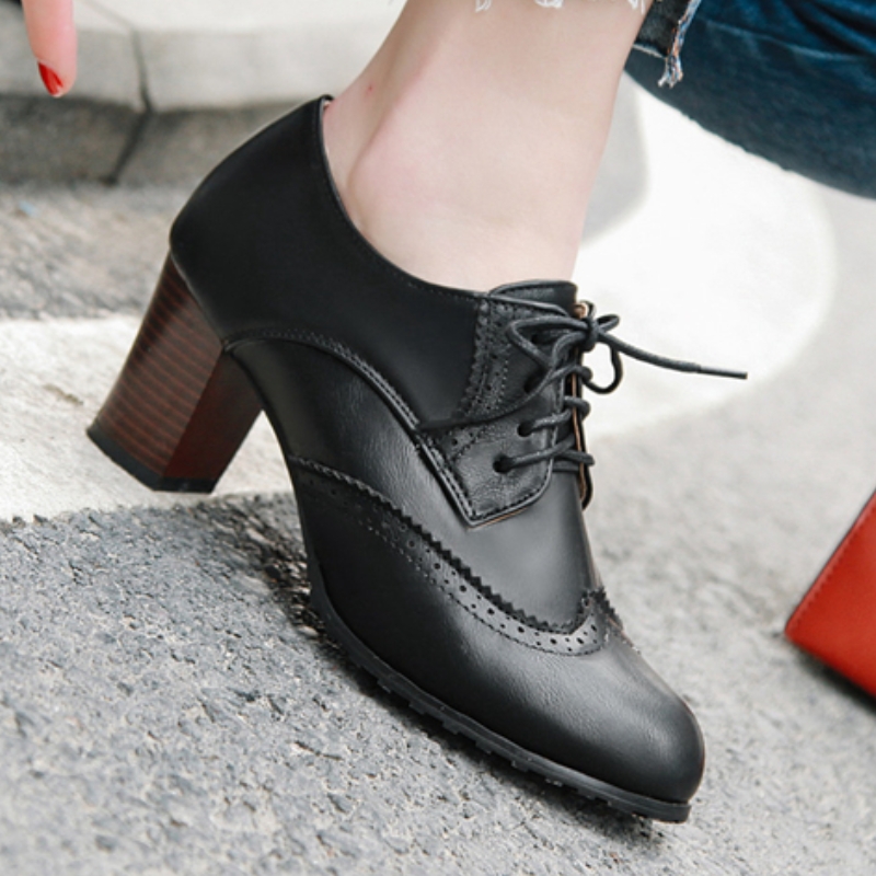 女性のためのヴィンテージハイヒールローファー,レースアップシ - Women'S Shoes Big Feet のレビューと価格