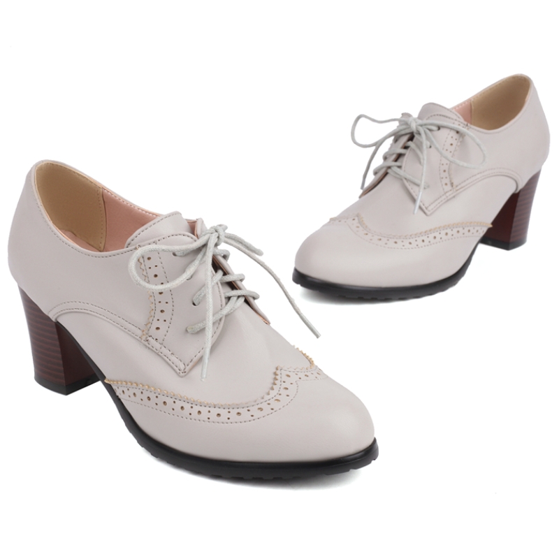 女性のためのヴィンテージハイヒールローファー,レースアップシ - Women'S Shoes Big Feet のレビューと価格