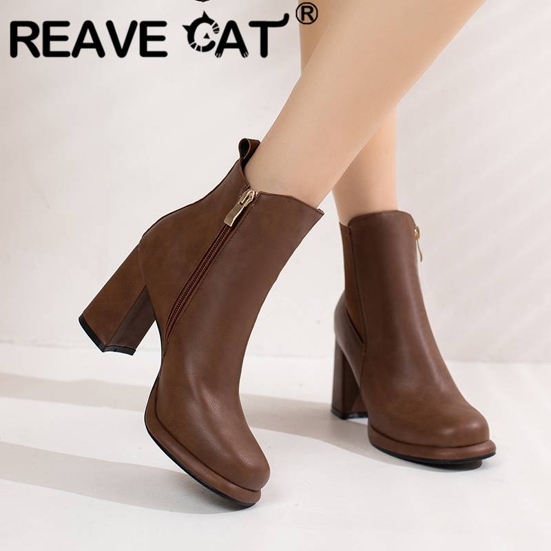 Reave cat-女性用の短い分厚いヒールのブーツ,丸いつ - Women'S Shoes Big Feet のレビューと価格