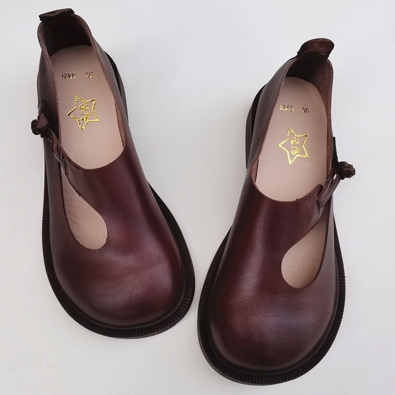 Careaymade-女性のためのレトロな革の靴,丸い頭の女 - Women Shoes Black のレビューと価格