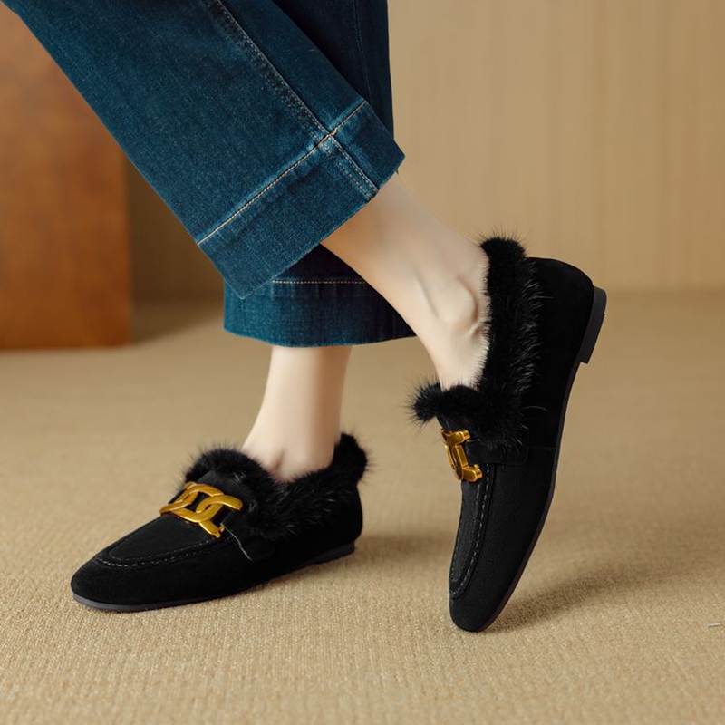 女性用シープスエードレザーシューズ,丸いつま先,ローヒール, - Women Shoes Black のレビューと価格