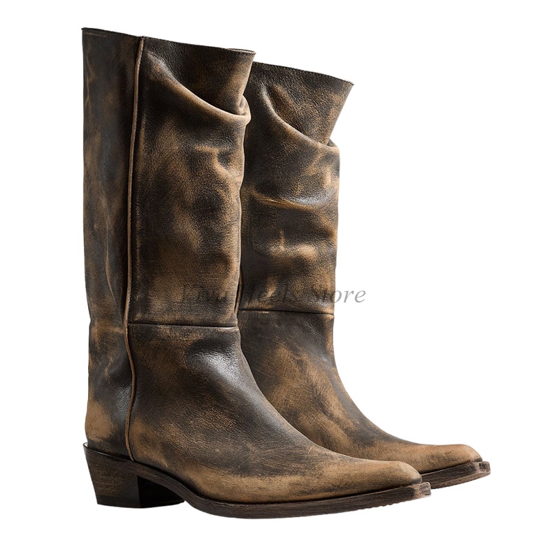 ヴィンテージレザーチャンキーヒールミッドカーフブーツレディー - Women'S Shoes Big Feet のレビューと価格