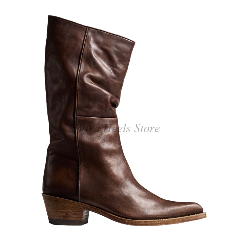 ヴィンテージレザーチャンキーヒールミッドカーフブーツレディー - Women'S Shoes Big Feet のレビューと価格