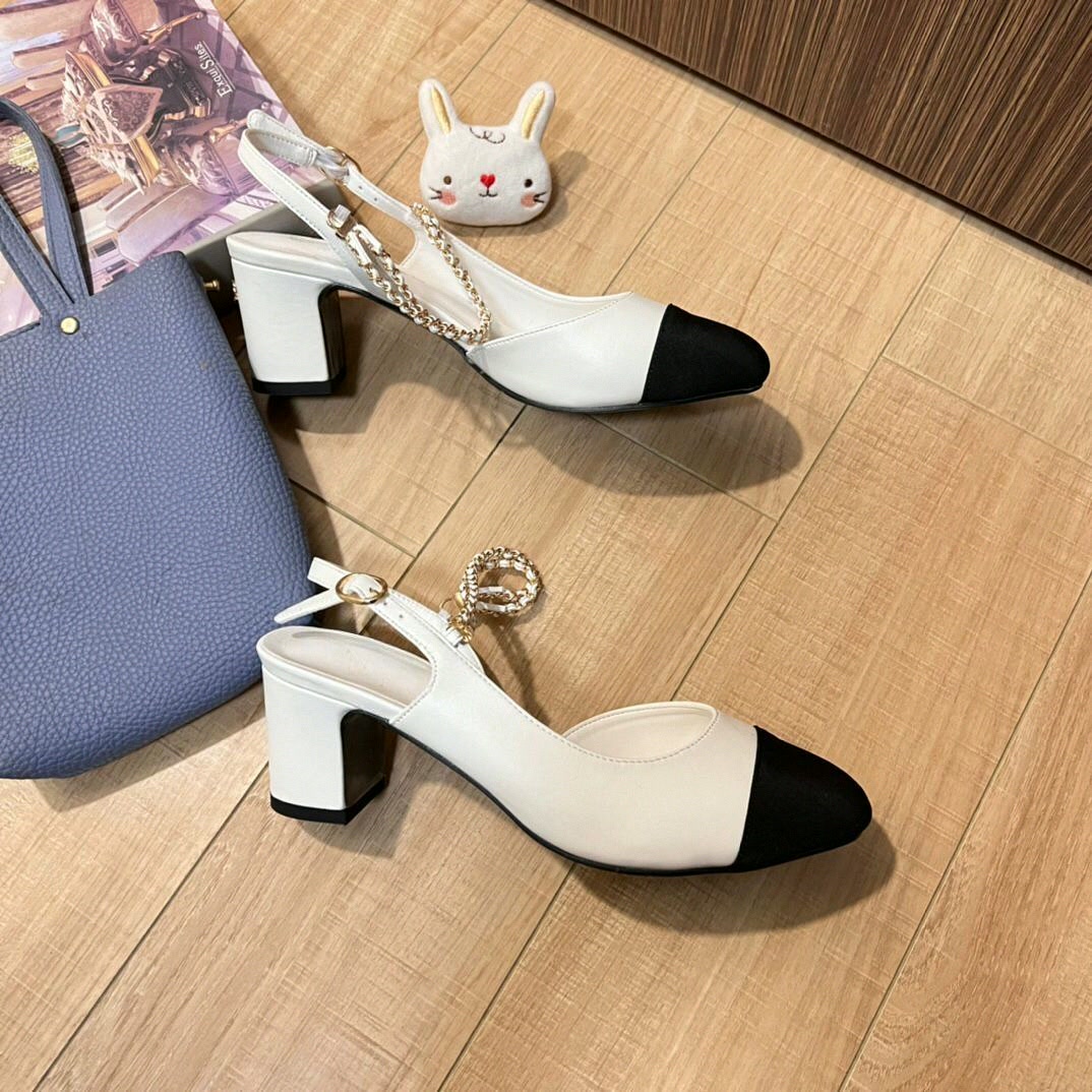 レディース スリングバック パンプス ツートンカラー ブラッ - Women Shoes Black のレビューと価格