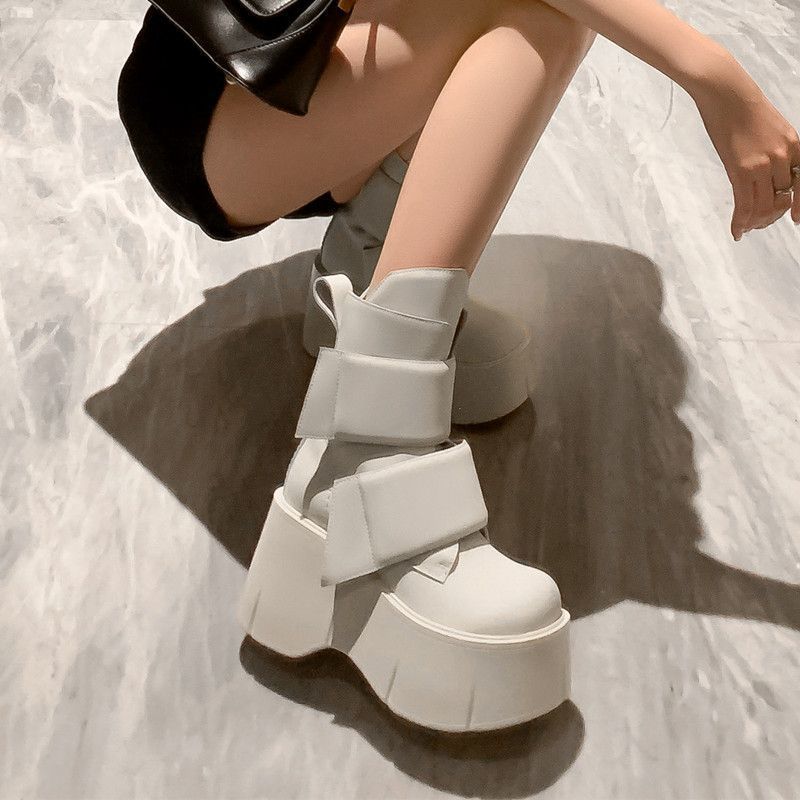女性の白いプラットフォームアンクルブーツファッションハイヒー - Women'S Shoes Big Feet のレビューと価格