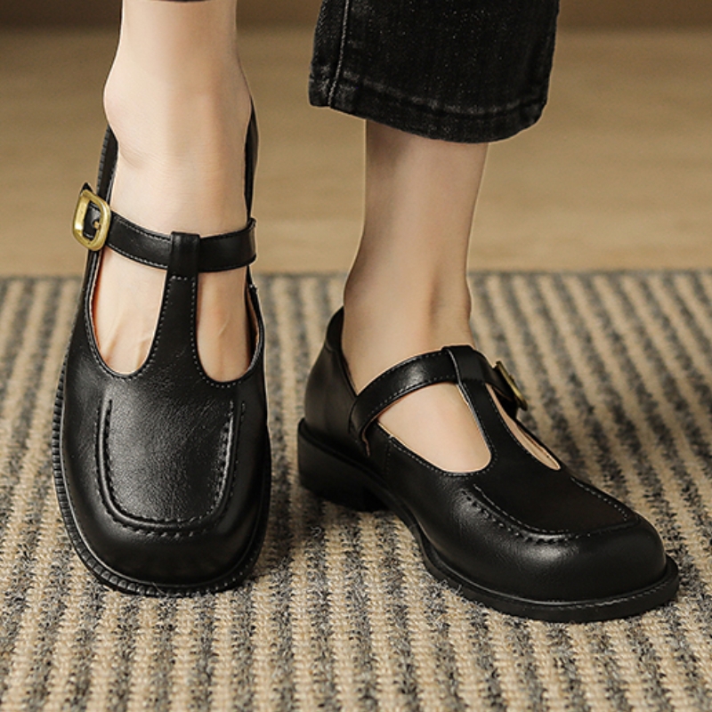 カジュアル女性のフラットシューズ本革ファッション快適な T  - Women Shoes Black のレビューと価格