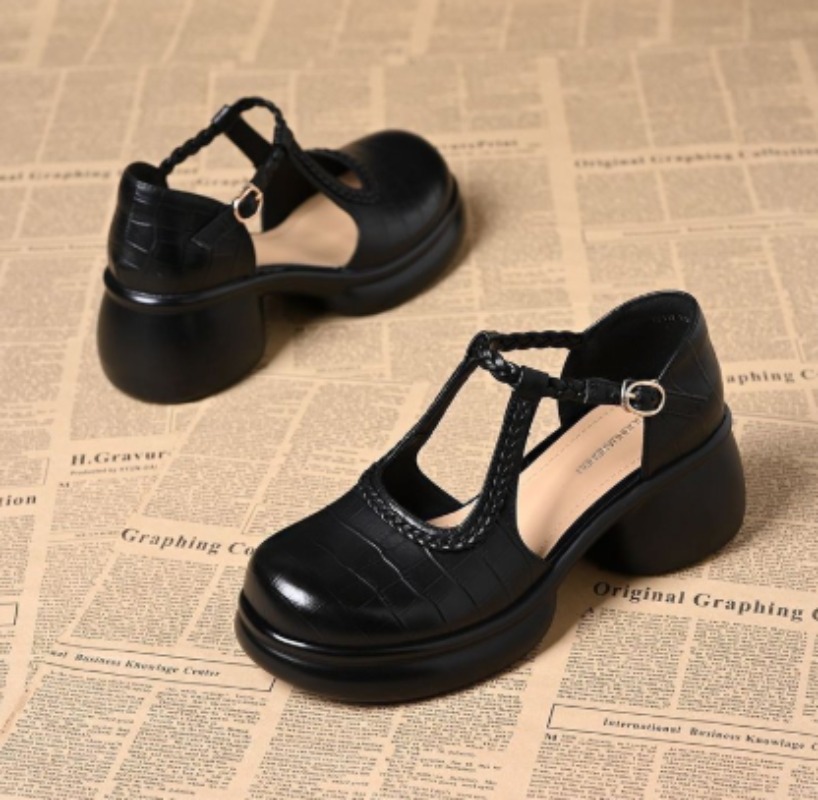 レディース ブラック クロコダイル柄 メリージェーン サンダ - Women Shoes Black のレビューと価格